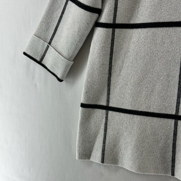 TAHARI Sweater Size M Windowpane Grid Mock Neck Cuffed 3/4 Sleeve Pullover White - Picture 5 of 11